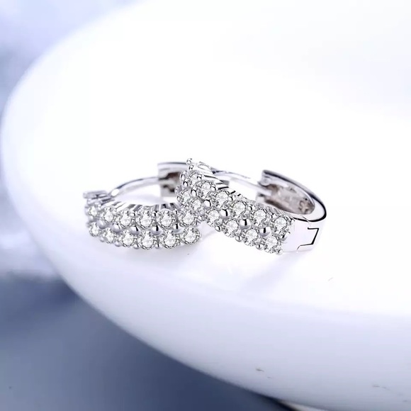 Two Tiers Zirconia Hoop Earrings 925 sterling silver - Picture 3 of 8